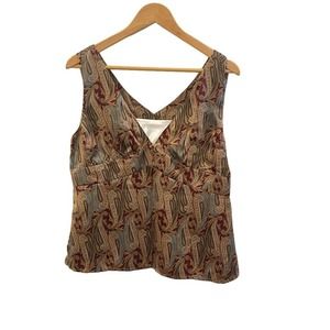 Tommy Hilfiger Blouse Womens 14 100% Silk Paisley V-Neck Side Zip Sleeveless